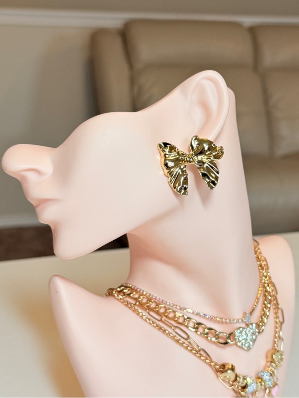 Gold Bow Statement Earrings